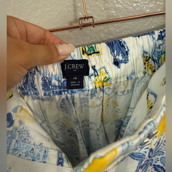 J. Crew Factory Printed elastic-back linen-blend pleated short - Picture 3 of 8